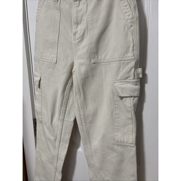 Pacsun Cargo Jeans Womens 25 High Rise Wide Leg Bone White Utility Denim Pants - Picture 2 of 8